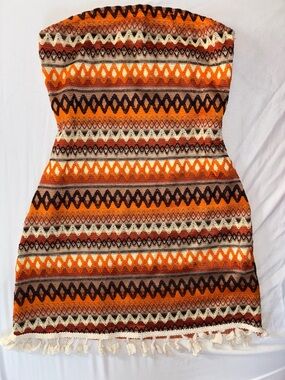 Strapless Knit Mini Dress in Orange and Brown